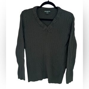 Vintage Eddie Bauer Olive Cable Knit V-Neck Longsleeve Sweater Bella Swan Large